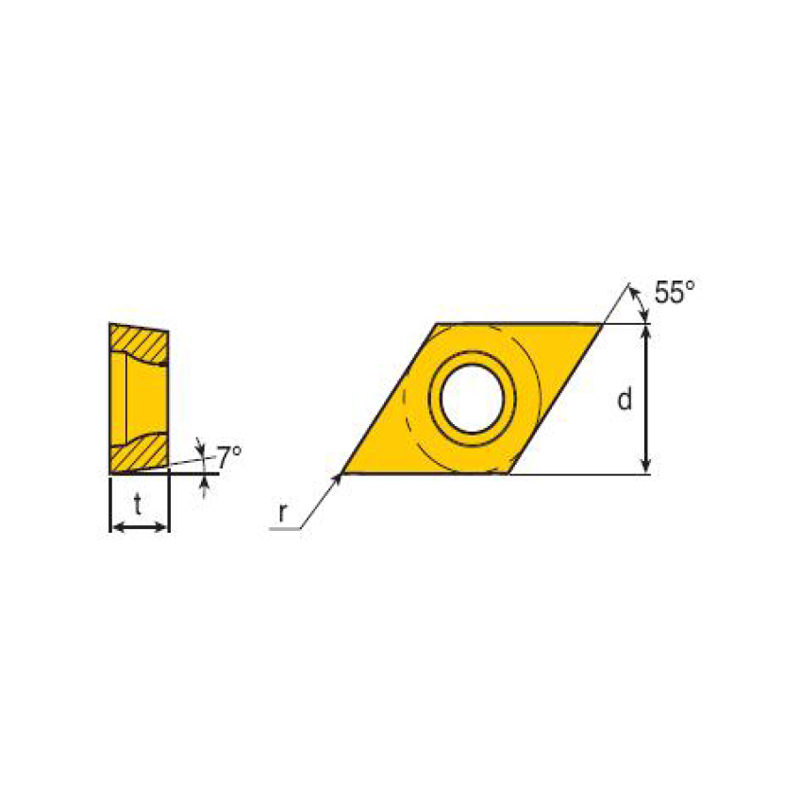 ANGLE ARRIERE POSITIF 7° Insert RHOMBIQUE 55°