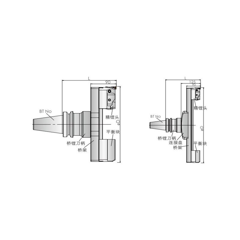 Outil d'alésage fin de type pont en acier standard (grand diamètre)，Plage de traitement φ150-φ850, Kr=90°